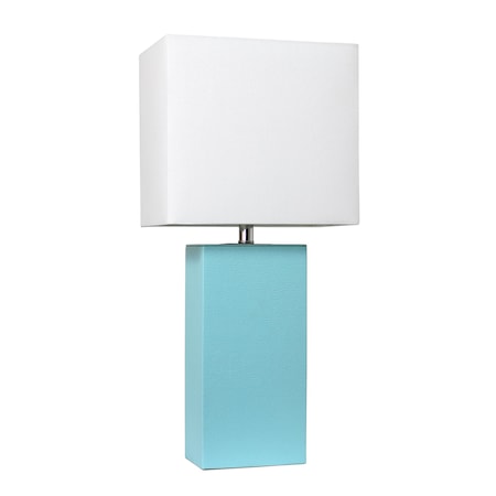 21 Leather Base ModernTable Lamp With White Rectangular Fabric Shade, Aqua